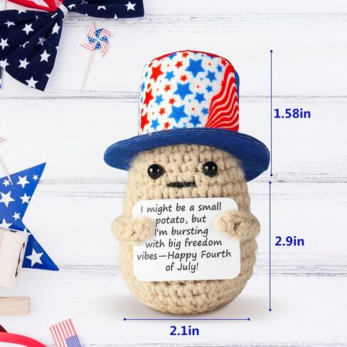 4th of July Decorations, Handmade Crochet Positive Potato, 4.3' Mini Memorial Gifts for Independence Day & Memorial Day Emotional, Support Pickle, Knitted Plush Doll Patriotic Decorations, Home Décor in Saudi Arabia