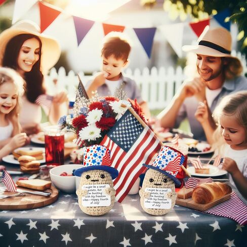 4th of July Decorations, Handmade Crochet Positive Potato, 4.3' Mini Memorial Gifts for Independence Day & Memorial Day Emotional, Support Pickle, Knitted Plush Doll Patriotic Decorations, Home Décor in Saudi Arabia