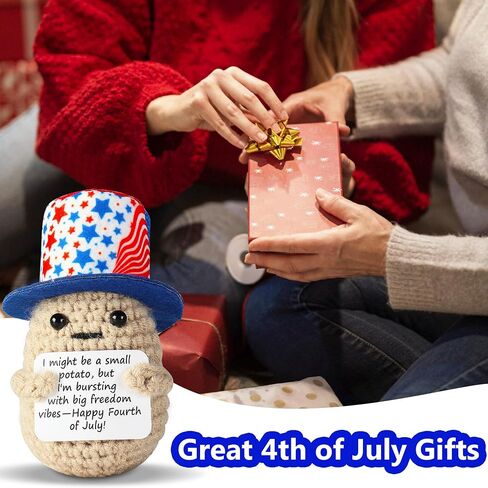 4th of July Decorations, Handmade Crochet Positive Potato, 4.3' Mini Memorial Gifts for Independence Day & Memorial Day Emotional, Support Pickle, Knitted Plush Doll Patriotic Decorations, Home Décor in Saudi Arabia