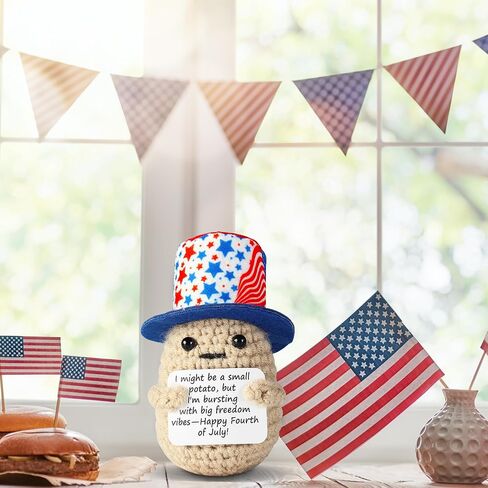 4th of July Decorations, Handmade Crochet Positive Potato, 4.3' Mini Memorial Gifts for Independence Day & Memorial Day Emotional, Support Pickle, Knitted Plush Doll Patriotic Decorations, Home Décor in Saudi Arabia
