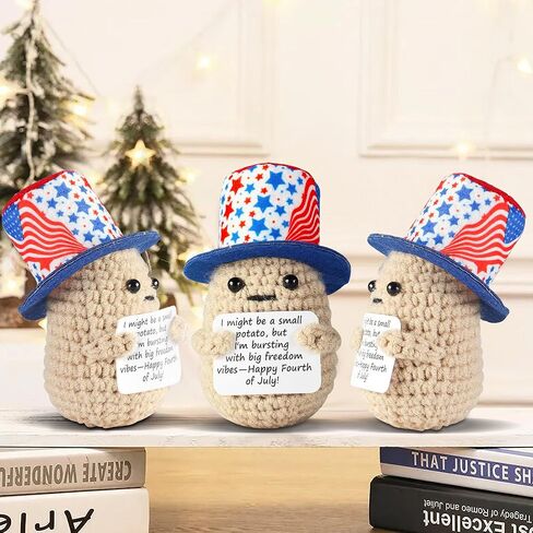 4th of July Decorations, Handmade Crochet Positive Potato, 4.3' Mini Memorial Gifts for Independence Day & Memorial Day Emotional, Support Pickle, Knitted Plush Doll Patriotic Decorations, Home Décor in Saudi Arabia