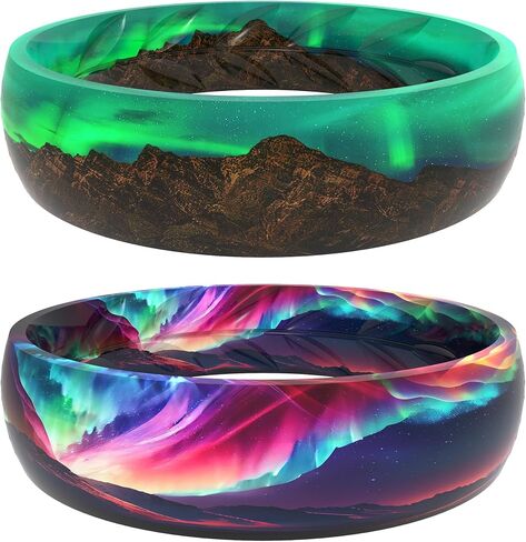 Zollen Silicone Wedding Rings for Women 2 Packs ，Breathable Printed Design with Leaves，Unique Design, Comfort Fit Ring in Saudi Arabia