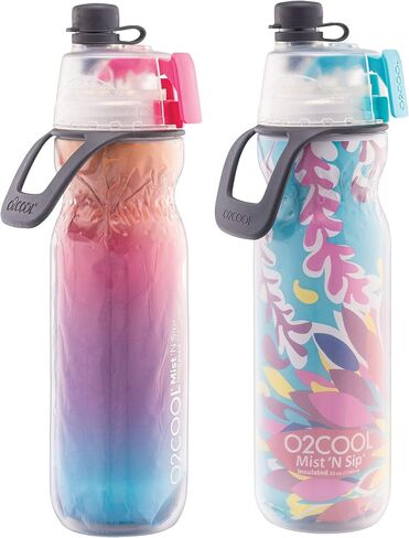 O2COOL Mist 'N Sip Misting Water Bottle 2-in-1 Mist And Sip Function With No Leak Pull Top Spout Sports Water Bottle Reusable Water Bottle - 20 oz (Tie Dye/Celestial Purple) in Saudi Arabia