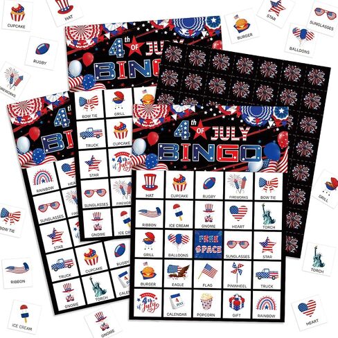 35 Pcs 4th of July Bingo Game Cards 24 Players Patriotic Bingo Cards Independence Day Bingo Game for July 4th Party Card Games School Classroom Games Patriotic Party Favors Supplies (Flag) in Saudi Arabia