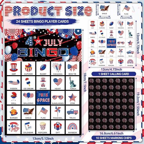 35 Pcs 4th of July Bingo Game Cards 24 Players Patriotic Bingo Cards Independence Day Bingo Game for July 4th Party Card Games School Classroom Games Patriotic Party Favors Supplies (Flag) in Saudi Arabia