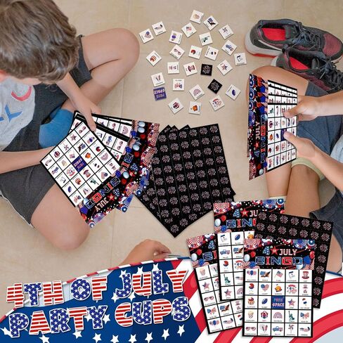 35 Pcs 4th of July Bingo Game Cards 24 Players Patriotic Bingo Cards Independence Day Bingo Game for July 4th Party Card Games School Classroom Games Patriotic Party Favors Supplies (Flag) in Saudi Arabia
