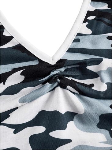 COZYEASE Women's Camo Print V Neck Sleeveless Crop Tops Casual Ruched Backless Halter Tops in Saudi Arabia