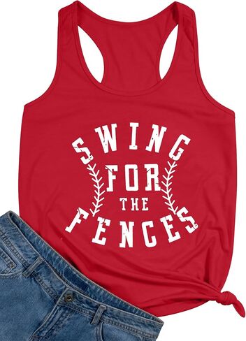 Baseball Shirt Women Swing for The Fences Racerback Tank Top Baseball Mom Summer Vest Sleeveless Casual T Shirt in Saudi Arabia
