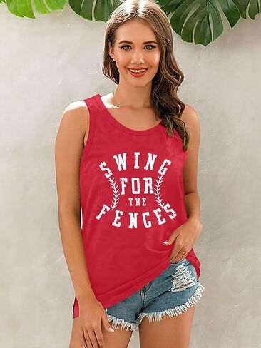 Baseball Shirt Women Swing for The Fences Racerback Tank Top Baseball Mom Summer Vest Sleeveless Casual T Shirt in Saudi Arabia