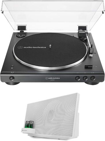 Audio-Technica AT-LP60XBT-BK Fully Automatic Bluetooth Belt-Drive Turntable Bundle with Hyperion Vacuum Tube Bluetooth 5.0 Speaker System (2 Items) in Saudi Arabia