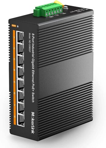 محول إيثرنت MokerLink 8 Port PoE Gigabit Industrial DIN-Rail Ethernet، طاقة 96 وات PoE+، سعة تحويل 16 جيجابت في الثانية، محول شبكة غير مُدار بتصنيف IP40 (-40 إلى 185 درجة فهرنهايت)، مع مصدر طاقة in Saudi Arabia