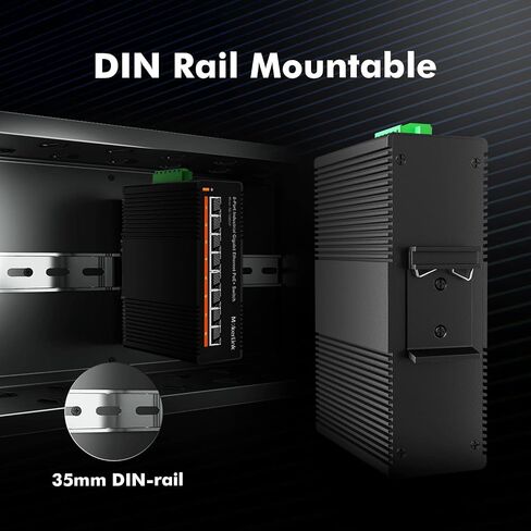 محول إيثرنت MokerLink 8 Port PoE Gigabit Industrial DIN-Rail Ethernet، طاقة 96 وات PoE+، سعة تحويل 16 جيجابت في الثانية، محول شبكة غير مُدار بتصنيف IP40 (-40 إلى 185 درجة فهرنهايت)، مع مصدر طاقة in Saudi Arabia
