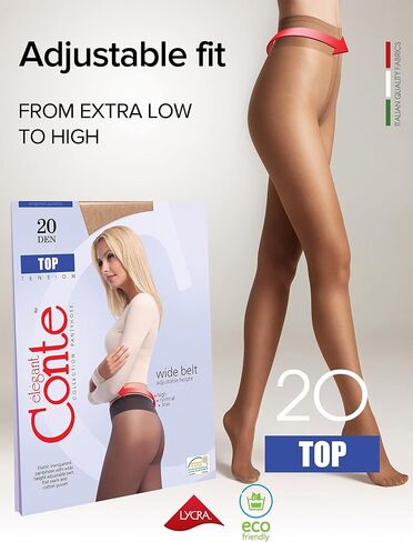جوارب Conte Tights شفافة حتى الخصر، جوارب طويلة منخفضة الارتفاع مع حزام قابل للتعديل، أعلى 20 دن in Kuwait