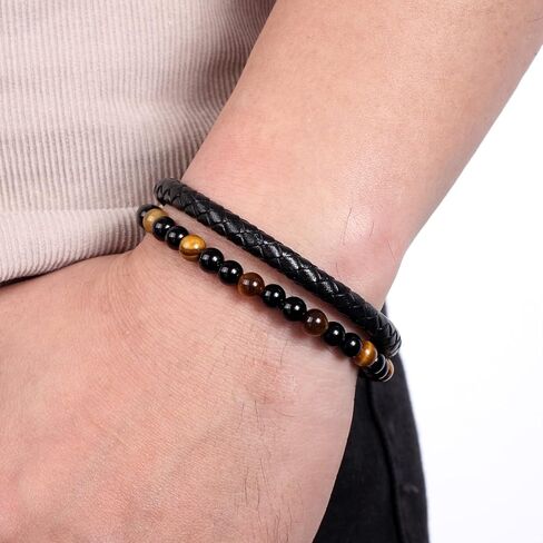 Natural Agate Stone Leather Beaded Bracelets, Volcanicx Wellness & Relief Bracelet, Volcanicx Menopause Magtherapy Bracelet Humanic+ Maxhematie Lymph Detox Slimming Jewelry Gift For Men Women in Kuwait