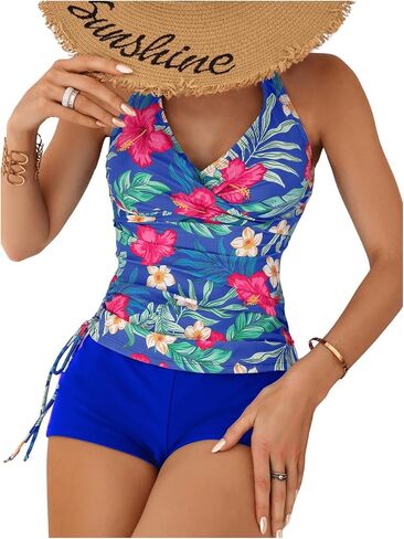 SOLY HUX Women's Beachwear Floral Print Tankini Bathing Suits Swim Tank Top with Boy Shorts Two Piece Swimsuit in Saudi Arabia