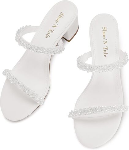 Shoe'N Tale Women's Two-Strap Chunky Block Heels Open Round Toe Sandals Dress Pumps Mules Shoes in Saudi Arabia
