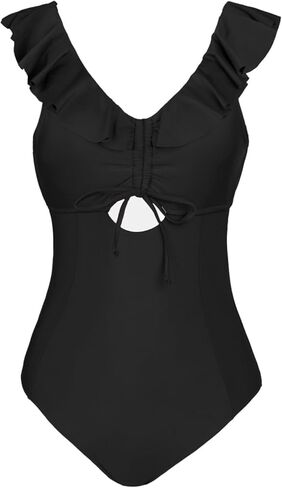 CUPSHE Women's One Piece Swimsuit Ruffle V Neck Cut Out Drawstring Back Self Tie Lace Up Bathing Suit in Saudi Arabia