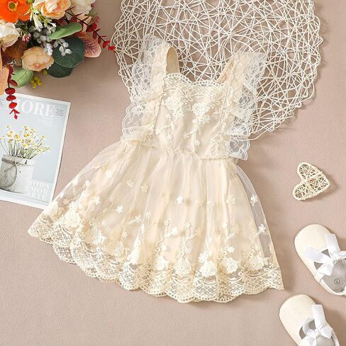 IDOPIP Baby Girls Boho Floral Lace Tutu Dress Toddler Flower Wedding Princess Birthday Party Dresses with Headband Outfit in Saudi Arabia