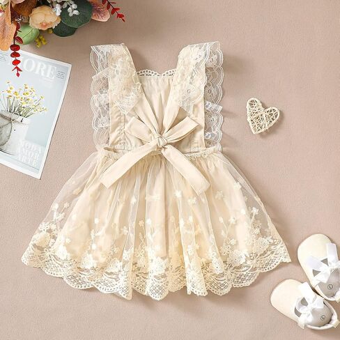IDOPIP Baby Girls Boho Floral Lace Tutu Dress Toddler Flower Wedding Princess Birthday Party Dresses with Headband Outfit in Saudi Arabia