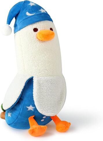 PEACH CAT Cute Banana Duck Plush Pillow Toy Cute Long Duck Plushie with Nightcap Duck Stuffed Animal Gift for Kids White and Blue 19.7" in Saudi Arabia