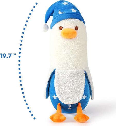 PEACH CAT Cute Banana Duck Plush Pillow Toy Cute Long Duck Plushie with Nightcap Duck Stuffed Animal Gift for Kids White and Blue 19.7" in Saudi Arabia