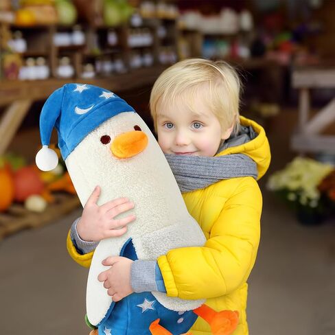 PEACH CAT Cute Banana Duck Plush Pillow Toy Cute Long Duck Plushie with Nightcap Duck Stuffed Animal Gift for Kids White and Blue 19.7" in Saudi Arabia