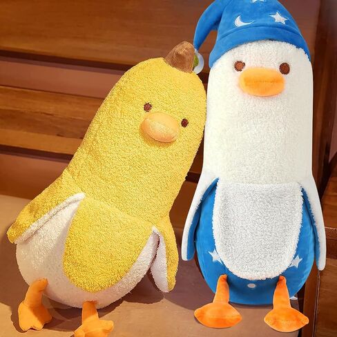 PEACH CAT Cute Banana Duck Plush Pillow Toy Cute Long Duck Plushie with Nightcap Duck Stuffed Animal Gift for Kids White and Blue 19.7" in Saudi Arabia