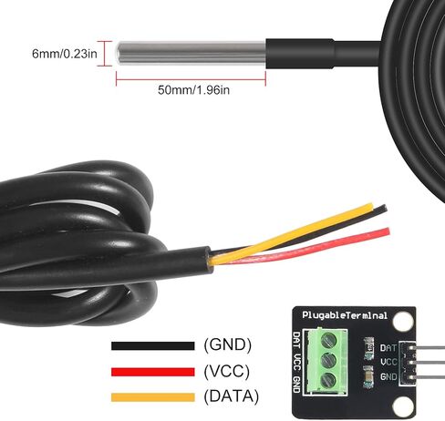 AITRIP 5 حزمة 2 قطعة DS18B20 مجموعة وحدة استشعار درجة الحرارة مع مسبار مقاوم للماء من الفولاذ المقاوم للصدأ لـ Raspberry Pi in Kuwait