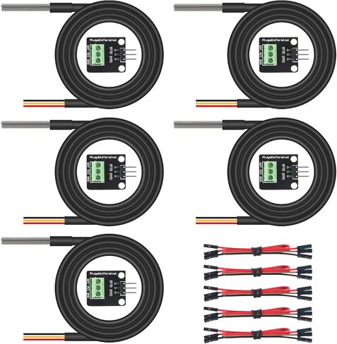 AITRIP 5 حزمة 2 قطعة DS18B20 مجموعة وحدة استشعار درجة الحرارة مع مسبار مقاوم للماء من الفولاذ المقاوم للصدأ لـ Raspberry Pi in Kuwait