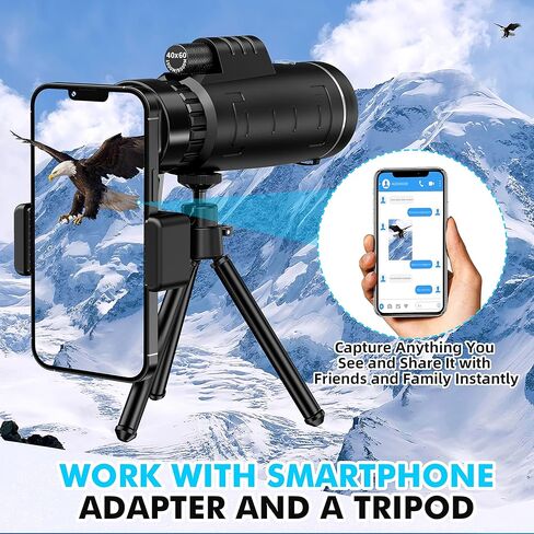 تلسكوب أحادي العين عالي الدقة 40x60 مع محول للهواتف الذكية، BAK4 Prism FMC أحادي العين مع رؤية واضحة منخفضة الإضاءة لصيد الحياة البرية والتخييم والسفر CSW-DYJ-002 in Saudi Arabia