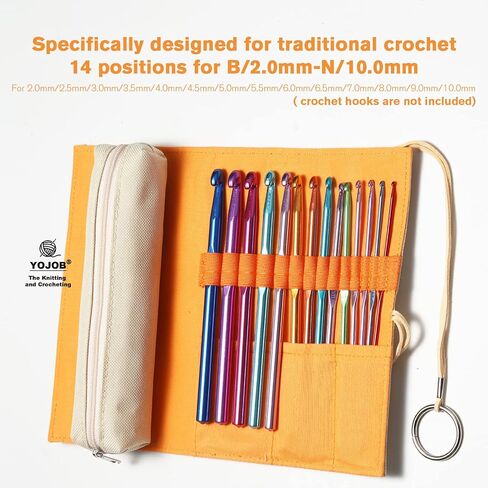 YOJOB Traditional Aluminum Crochet Hooks Case, 14 Slots Roll-up Crochet Hook Organizer with a Detached Zipper Bag (Coffee) in Saudi Arabia
