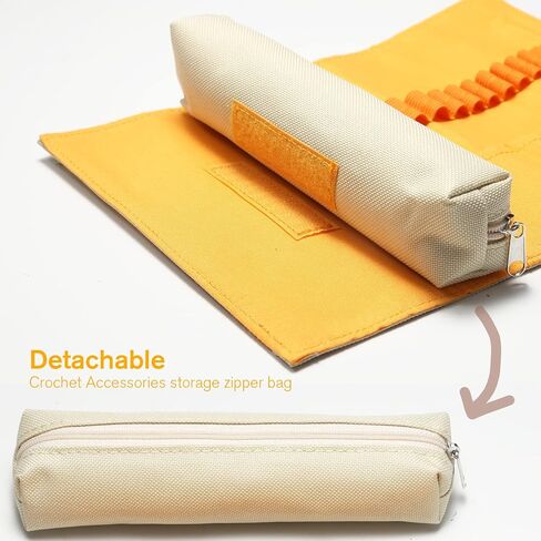 YOJOB Traditional Aluminum Crochet Hooks Case, 14 Slots Roll-up Crochet Hook Organizer with a Detached Zipper Bag (Coffee) in Saudi Arabia