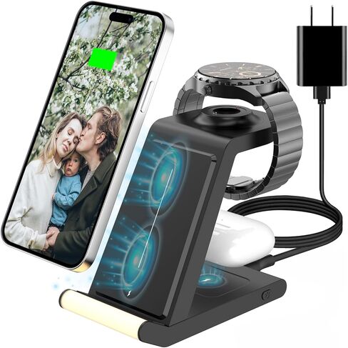 Compatible with Fossil Watch Charger, Wireless Charger Stand for Fossil Watch Gen 6 5 5E 4, 3 in 1 Wireless Charging Station Compatible with iPhone 15 14 13 12 11, for AirPods, Pixel/Galaxy in Saudi Arabia