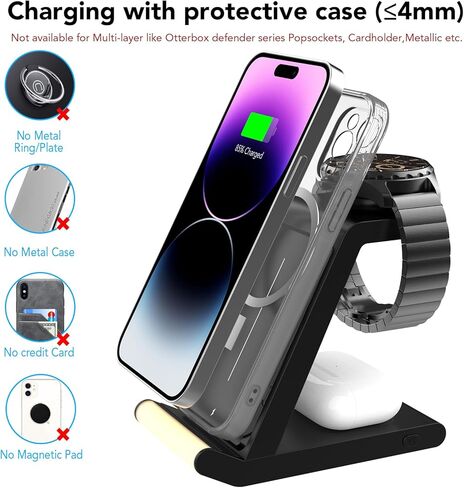 Compatible with Fossil Watch Charger, Wireless Charger Stand for Fossil Watch Gen 6 5 5E 4, 3 in 1 Wireless Charging Station Compatible with iPhone 15 14 13 12 11, for AirPods, Pixel/Galaxy in Saudi Arabia