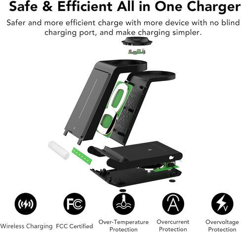 Compatible with Fossil Watch Charger, Wireless Charger Stand for Fossil Watch Gen 6 5 5E 4, 3 in 1 Wireless Charging Station Compatible with iPhone 15 14 13 12 11, for AirPods, Pixel/Galaxy in Saudi Arabia