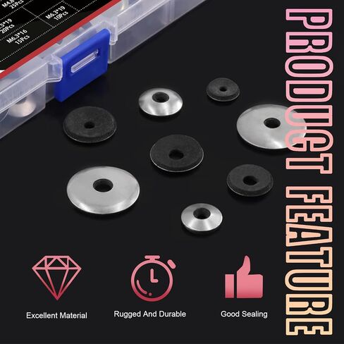 Hilitchi 140Pcs 8Sizes Stainless Steel Neoprene EPDM Bonded Sealing Gasket Washers, Cushioning Washers Assortment Kit in Saudi Arabia