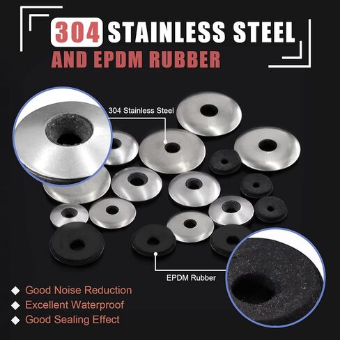 Hilitchi 140Pcs 8Sizes Stainless Steel Neoprene EPDM Bonded Sealing Gasket Washers, Cushioning Washers Assortment Kit in Saudi Arabia