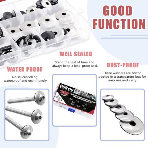 Hilitchi 140Pcs 8Sizes Stainless Steel Neoprene EPDM Bonded Sealing Gasket Washers, Cushioning Washers Assortment Kit in Saudi Arabia