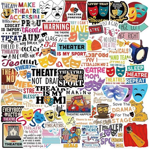 Theatre Stickers,50 PCS Aesthetic Waterproof Vinyl Stickers for Water Bottle,Laptop,Phone,Skateboard Stickers for Teens Girls Kids (Theatre) in Kuwait