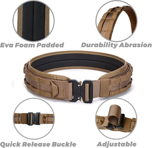 3 Layer Tactical Belt 1.75 inch - Quick Release Padded Molle System for Men 1000D Nylon Webbing Alloy Buckle Utility in Saudi Arabia