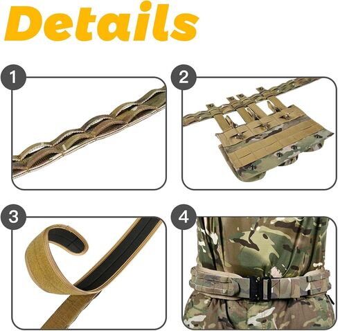 3 Layer Tactical Belt 1.75 inch - Quick Release Padded Molle System for Men 1000D Nylon Webbing Alloy Buckle Utility in Saudi Arabia