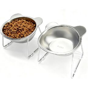 2 Pack Elevated Pet Bowls for Small Cats and Dogs: 15° Tilted Anti-Vomiting Stainless Steel Raised Dishes, 5.9" Whisker & Spine Friendly Indoor Food & Water Bowls in Kuwait