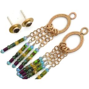 Long front back 14k filled gold ear jacket earrings two sided brown quartz disc studs in Kuwait