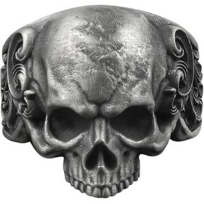 BySilverStone - Skull and Leaves Silver Biker Ring, Gothic Gift Jewelry in Kuwait