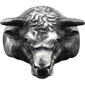 BySilverStone - Angry Bull Engraved Mens Ring in Oxidized Silver, Taurus Sign Zodiac Jewelry Gift in Kuwait