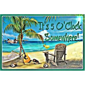 Tiki Bar Sign Five O'Clock Somewhere 8"x12" Made In USA All Weather Metal. Perfect For Your Man Cave Lounge Beer Happy Hour Pool She Shed Decor in Kuwait
