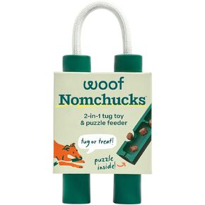 WOOF Nomchucks - لعبة مزدوجة لإثراء تغذية الألغاز ولعبة شد مع 3 مناطق تفاعلية - مصممة بحبل نايلون طويل الأمد ومطاط طبيعي - أزواج من حلوى الألغاز in Kuwait