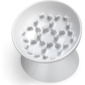 Ceramic Slow Feeder Cat Bowl, 2 Cups Tilted Elevated Honeycomb Food Dish in Kuwait