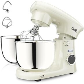 Camic Stand Mixer, 4.2QT+5.3QT Two bowls Electric Food Mixer, 10 Speeds with Digital setting 3-IN-1 Kitchen Mixer for Baking Cakes Cookie Bread Salad with Egg Whisk,Dough Hook,Flat Beater (White) in Kuwait