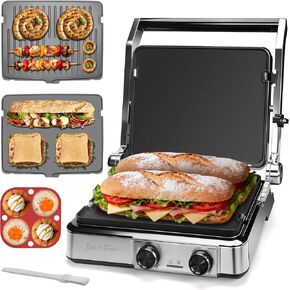 Baker's Friend 4-slice Panini Press Grill Cheese Sandwich Maker, Electric Grill Indoor with Temperature Setting, Opens 180 Degrees, Dual Non-stick Surfaces, 4-circle Silicone Mold, Reversible Plates in Kuwait